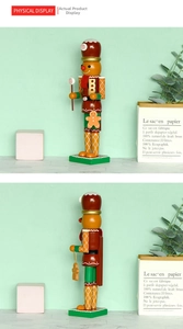 Macro view of 35cm gingerbread nutcracker with lollipop staff and festive details
