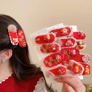 Lot de barrettes de Nouvel An rouge avec lions porte-bonheur pour femmes élégantes