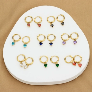 Luxury gold heart earrings with colorful zircon stones set in polished stainless steel