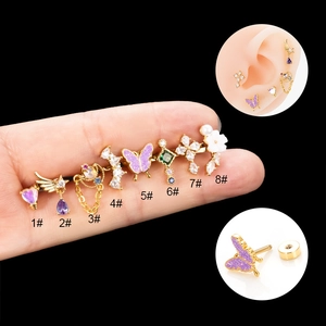 Boucles Oreilles Piercing Hélix Cartilage Papillon Coeur Croix Zircon Acier Inoxydable Cuivre Fermoir Vis Bijoux Pour Femmes