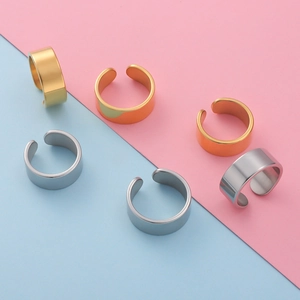 Polished stainless steel C-shaped open rings in gold, silver and rose gold finishes