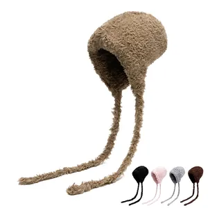Pluche wintermuts voor dames in kaki met lange oorflappen en diverse kleuropties