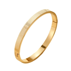 Minimalist gold titanium steel bangle with music notes and staff engraving for couples