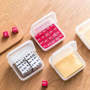 Transparent square food storage containers for cheese cubes and slices with airtight lids