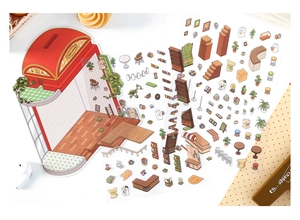 Detailed PET stickers featuring a colorful 2.5D miniature post office scene and characters