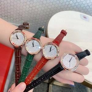 Luxe rose gold women watches with full diamond dials and multi-color leather bands