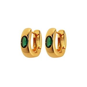 Elegant gold oval green emerald zircon earrings featuring retro U-shaped hoop design