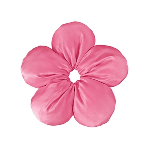 Pink floral sponge hair tie with satin finish shown in a clear front view on white background