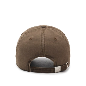 Deep brown washed cotton baseball cap with adjustable metal buckle and vintage embroidery