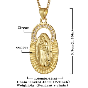 Collier pendentif Vierge Marie en cuivre doré et zircon pour un style religieux rétro
