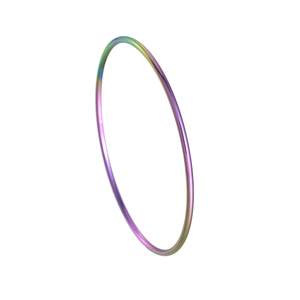 Macro shot of 2mm rainbow titanium steel minimalist thin bracelet with metallic gradients