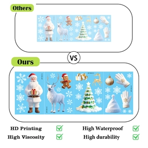 Comparison showing HD printing quality and high durability of Christmas window stickers