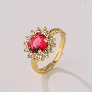 Sunflower Open Ring Copper 18K Gold Plated Cubic Zirconia Adjustable Geometric Flower Light Luxury Jewelry For Women