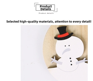 Detail of wooden Christmas snowman ornament with laser engraving and printed pattern