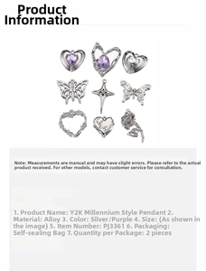Détails des pendentifs Y2K en alliage avec cœur violet et papillon pour bijoux DIY