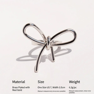 Polished silver-tone bow knot ring made of high-quality gold-plated brass for women