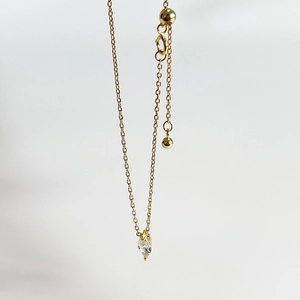 S925 sterling silver marquise zircon necklace with adjustable gold ball closure