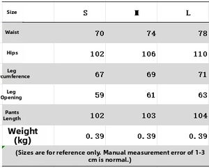 Detailed size guide table for women's casual striped sweatshirt and pants set in centimeters