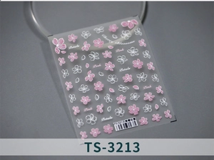 Dettaglio degli adesivi per unghie TS-3213 con fiori di ciliegio rosa e petali fini