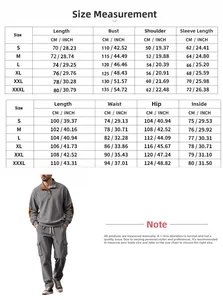 Λεπτομερής οδηγός μεγεθών για το ανδρικό κοτλέ casual αθλητικό σετ με μπλούζα και παντελόνι