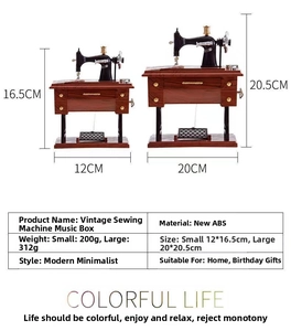 Detailed size comparison and specifications for retro sewing machine music boxes