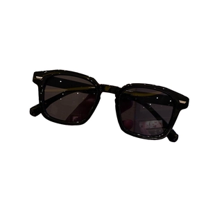 Classic retro square black sunglasses with silver metallic accents for men and women