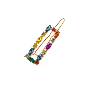 Ensemble de barrettes à cristaux colorés marquise avec base en métal doré ajouré