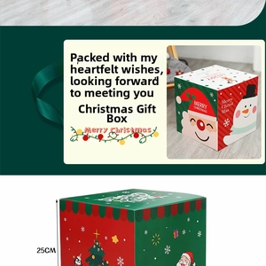 Detail view of 25cm Christmas gift box with festive Santa and snowman illustrations