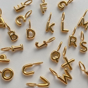 Polished stainless steel bubble alphabet pendants for DIY jewelry and necklace making