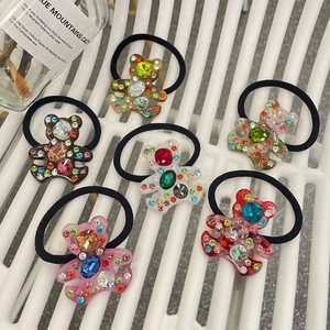 Élastiques à Cheveux Style Coréen pour Filles avec Ours en Résine Orné de Strass Haute Élasticité Accessoires de Coiffure Y2K pour Femmes