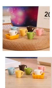 Miniature resin colorful mug set with yellow tray for DIY dollhouse decoration