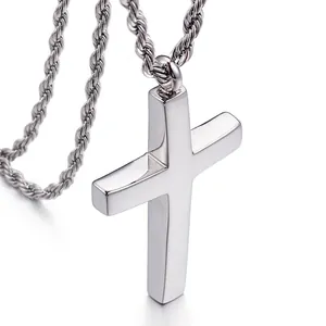 Collier Pendentif Croix En Acier Inoxydable Minimaliste Géométrique Bijoux Religieux Hommes Femmes Style Hip Hop