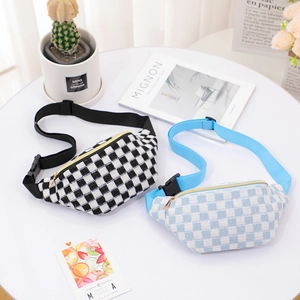 Minimalist checkered fanny pack in black and blue colors for fitness and sports