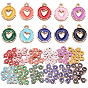Colorful Heart Pendants Enamel Oil Drip Alloy Round Hollow Charms For DIY Necklace Jewelry Making Accessories Fashion