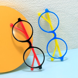 Fashionable round kids glasses frames in black-red and blue-yellow stylish color blocking