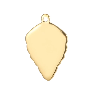 Polished gold stainless steel leaf pendant with wave edge and round hanging hole