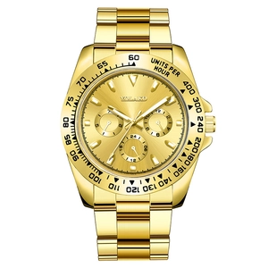 Luxury gold men's business chronograph watch with luminous quartz movement and metal band