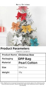 Detail view of colorful glitter Christmas bows and decorative 20x17cm foam ornaments