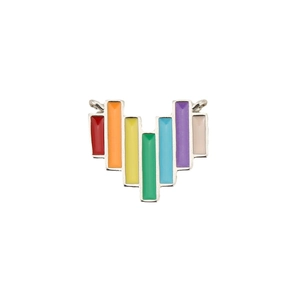 Rainbow enamel heart charm in silver frame with dual rings for DIY jewelry making