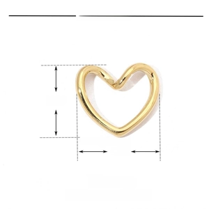Technical dimensions of gold hollow heart stainless steel pendant with 16mm height size