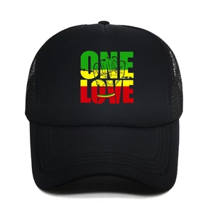 Reggae Style Trucker Hat Polyester Mesh Breathable Graphic Print Adjustable Baseball Cap Sun Protection Curved Brim