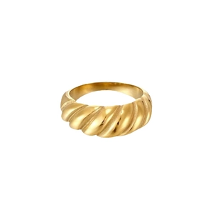18K gold plated stainless steel croissant dome ring with a twisted French style design