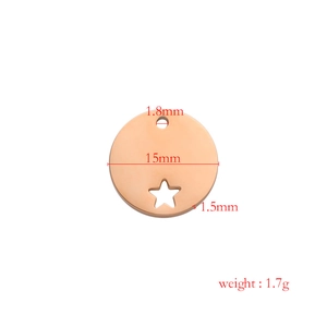 Mirror polished rose gold titanium steel star cut-out pendant with size specifications
