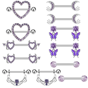 Zinc Alloy Purple Zirconia Nipple Rings For Women Heart Butterfly Moon Body Piercing Jewelry Nipple Stud Barbell Rings
