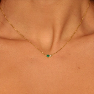 18K gold-plated stainless steel necklace with green zircon birthstone pendant on model