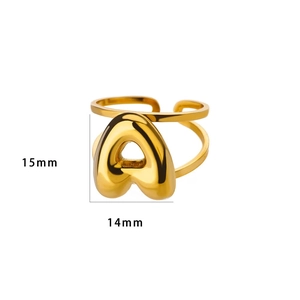 Adjustable gold plated stainless steel bubble letter A ring with polished 3D design