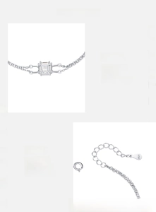 Detailed close-up of S925 sterling silver chain with square zircon and hallmark tag