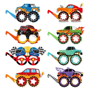 8 Pieces Monster Truck Paper Glasses For Kids Birthday Party Favors Racing Car Theme Photo Props Decoration For Children