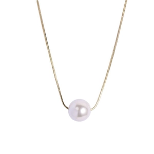 Elegant gold snake chain necklace featuring a round natural pearl pendant for women