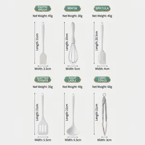 6-piece minimalist white food-grade silicone baking tool set with heat-resistant handles